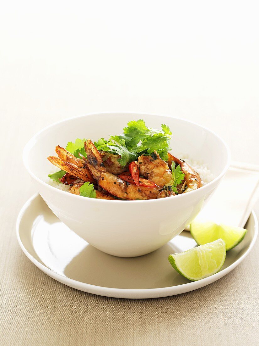 Prawns in lime and chilli marinade with coriander