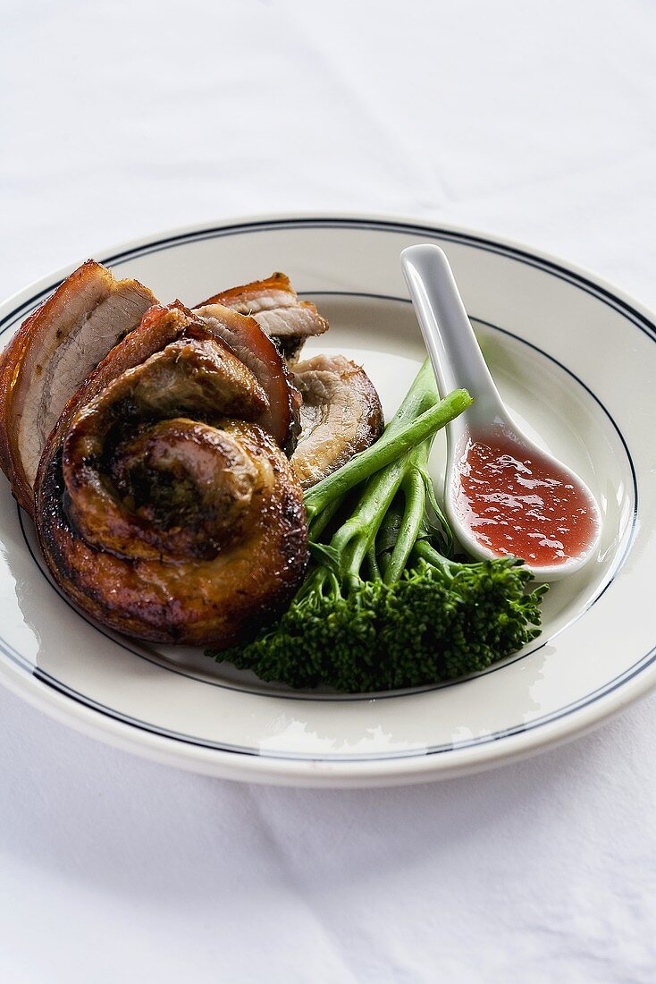 Belly pork served with grape and apple jelly