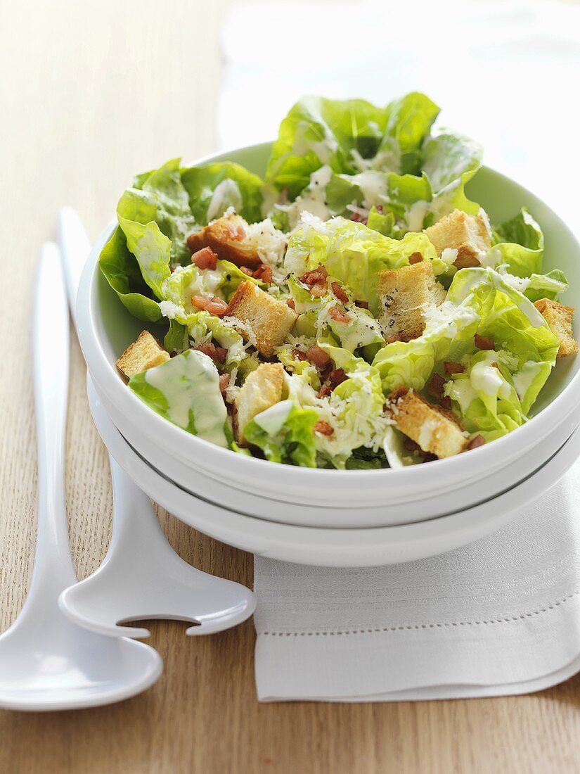 Caesar Salad on a White Plate, White Background