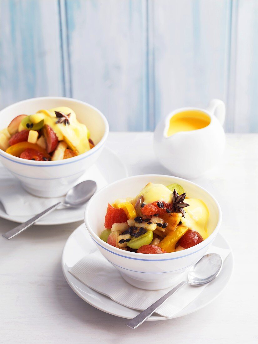 Fruit salad with custard