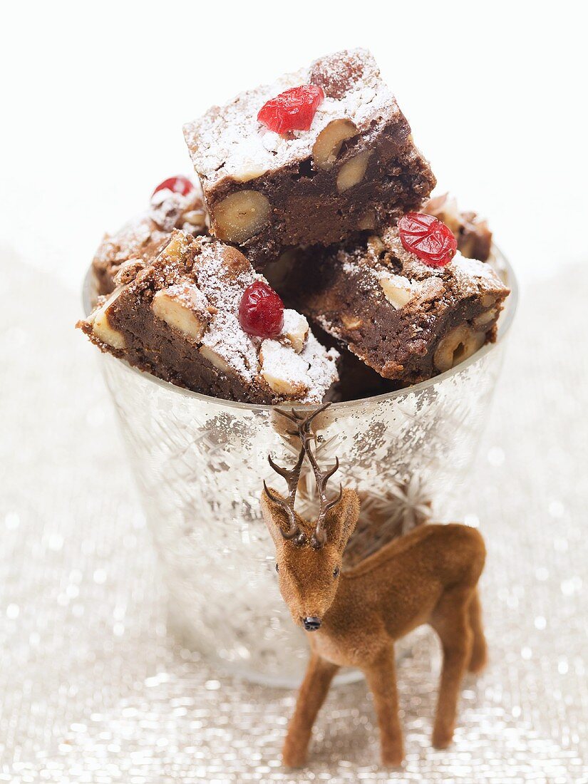 Nut brownies with cranberries for Christmas