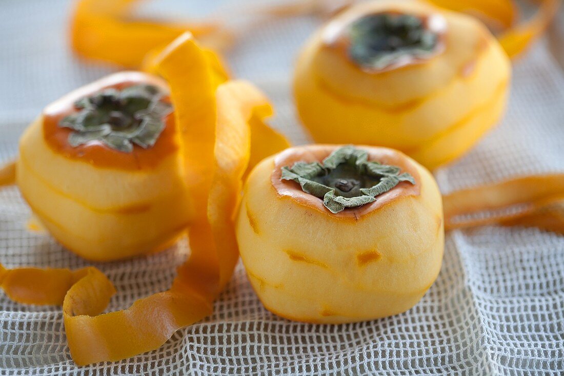 Peeled Japanese persimmons