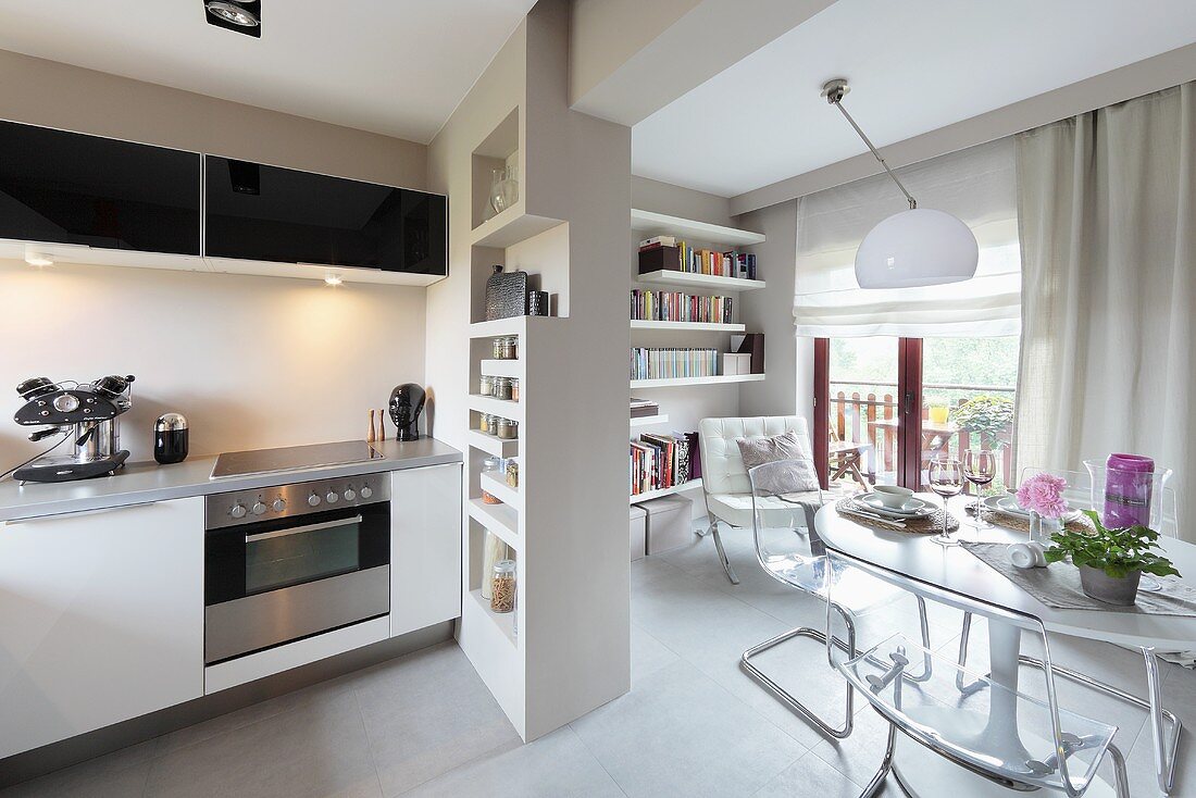 View into kitchen and living room