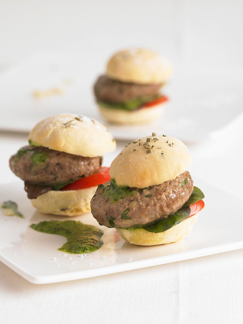 Mini burgers in rosemary buns