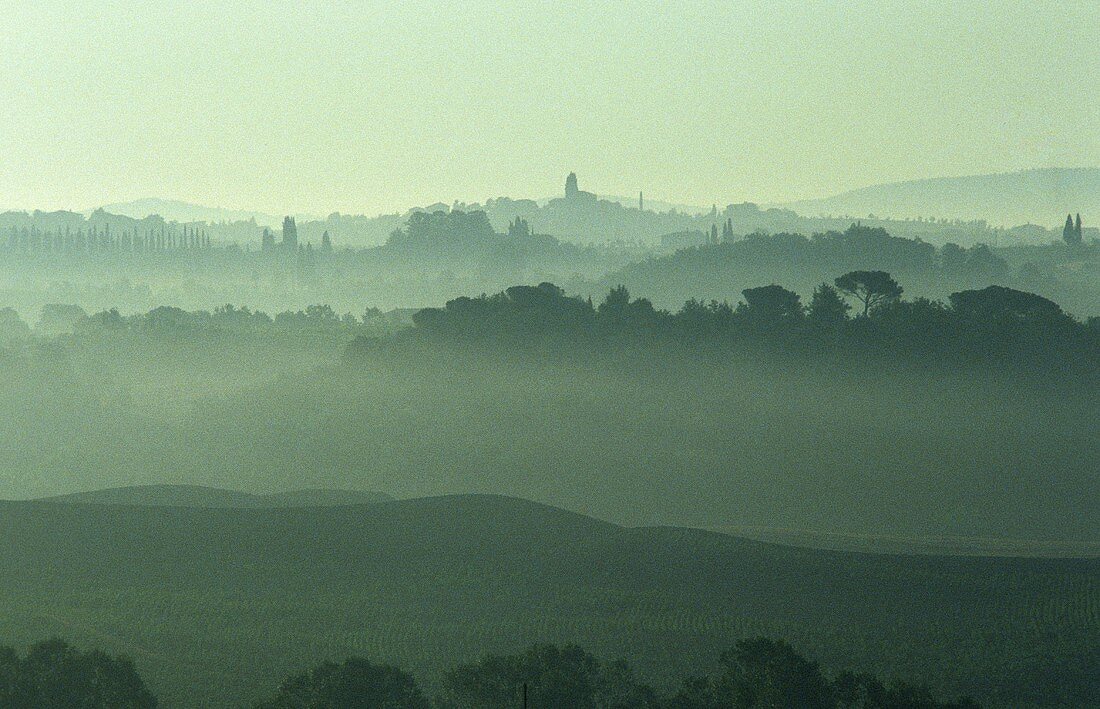 Piemont bei Nebel, Italien