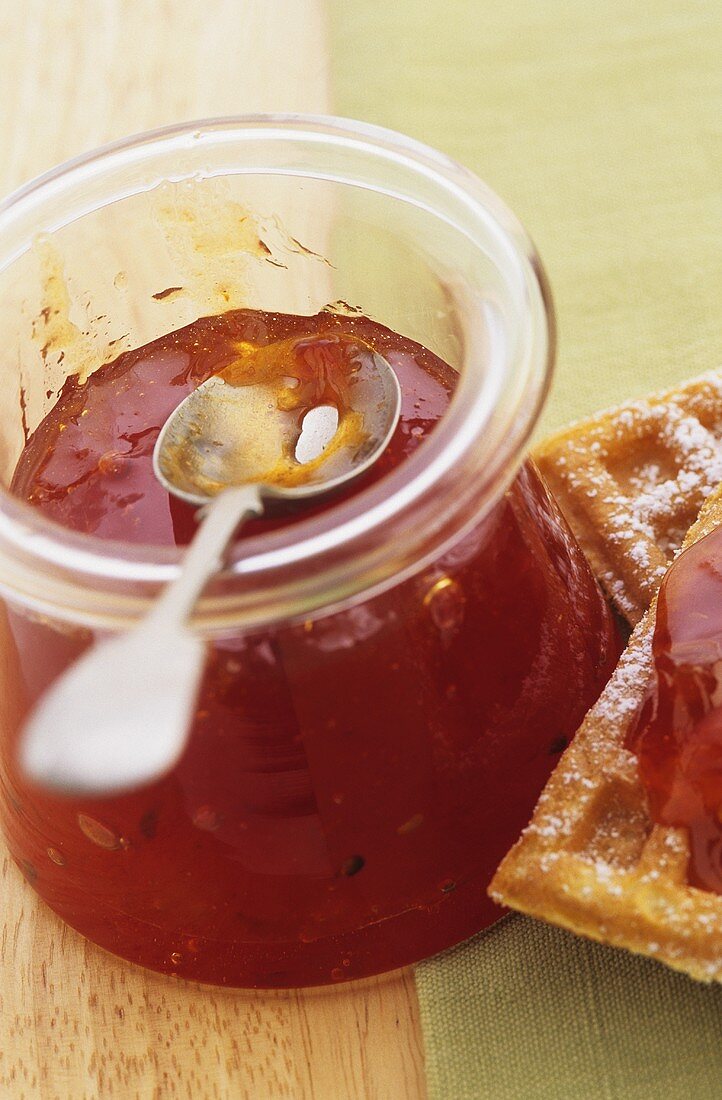 Apple and tomato jam in jar