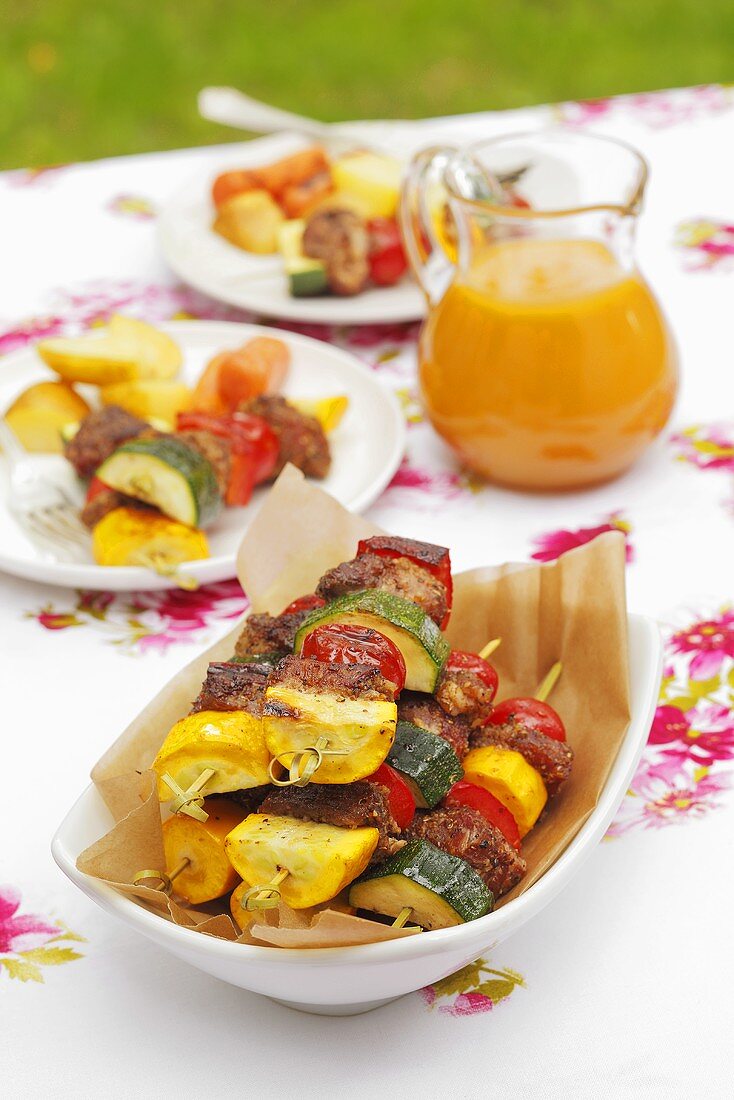 Pork, tomato and courgette kebabs