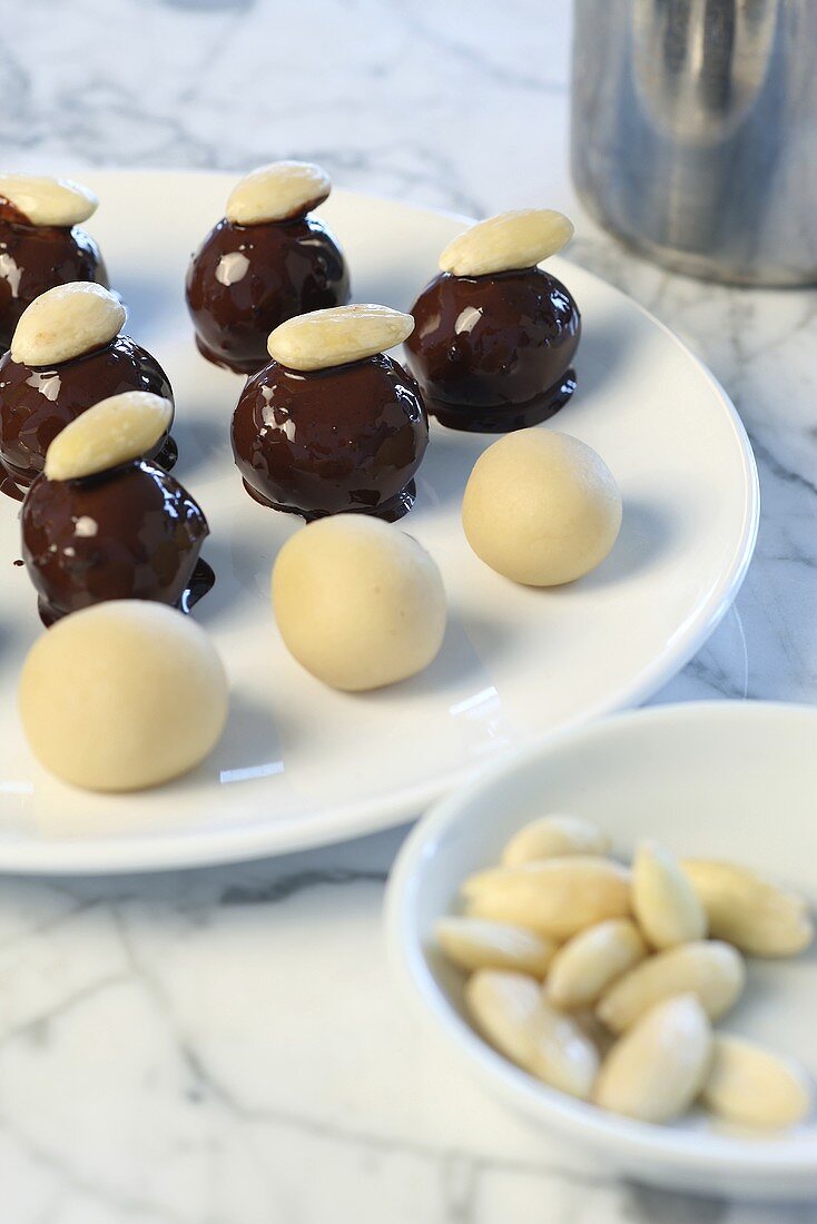 Marzipan chocolates with almonds