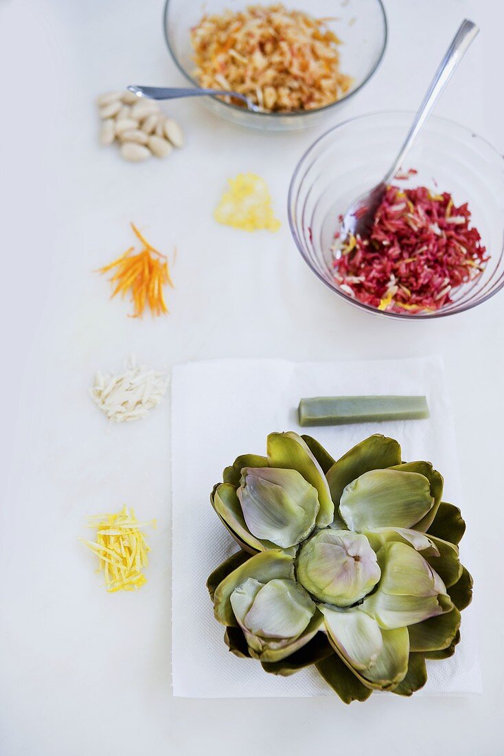 Artichokes with vegetable side dishes