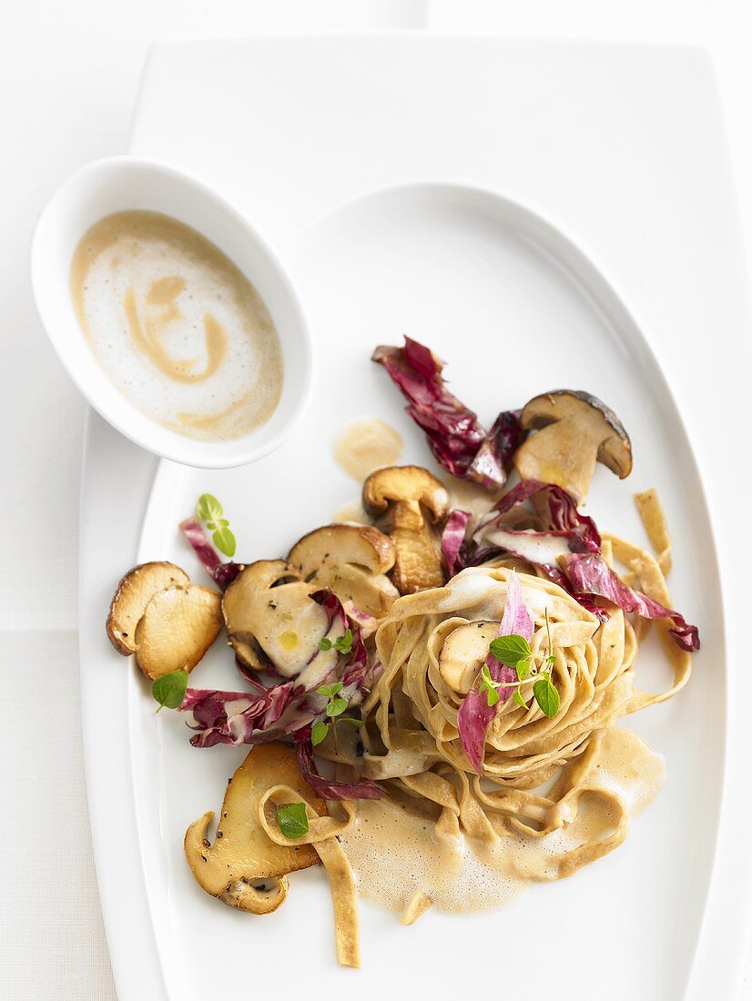 Tagliatelle with a porcini mushroom and radicchio sauce