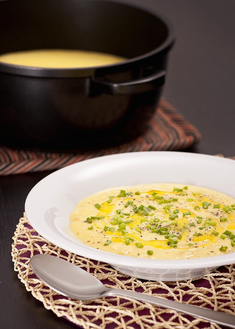 Corn soup with snipped chives