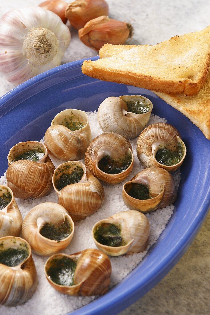 Snails with herb butter and toast