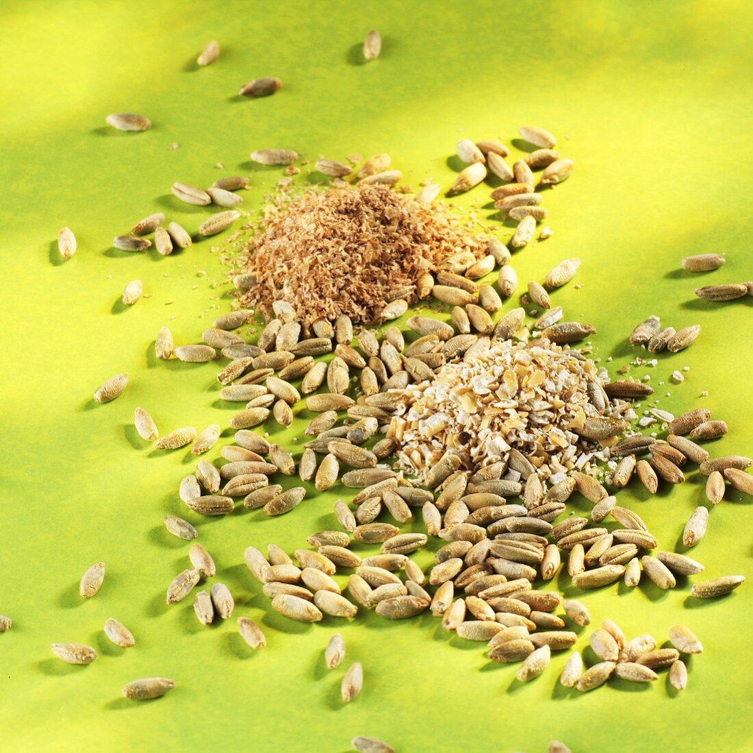 Grains of rye, oat bran and wheat bran