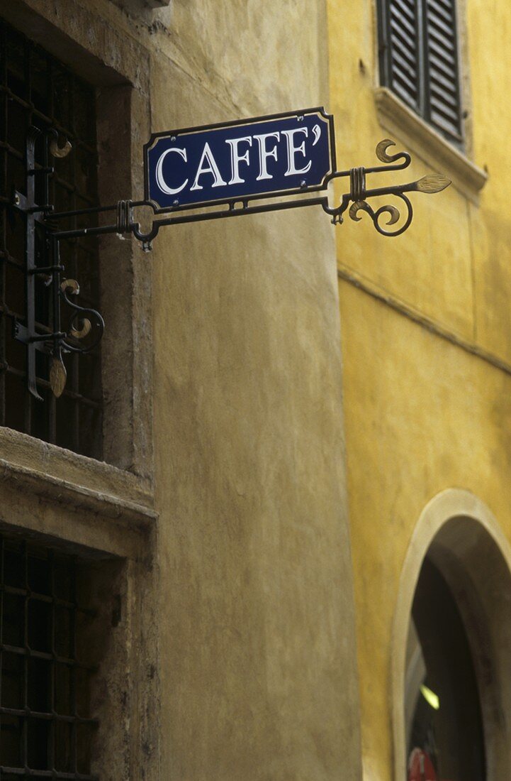 Caffe sign outside a bar in Verona, Veneto, Italy