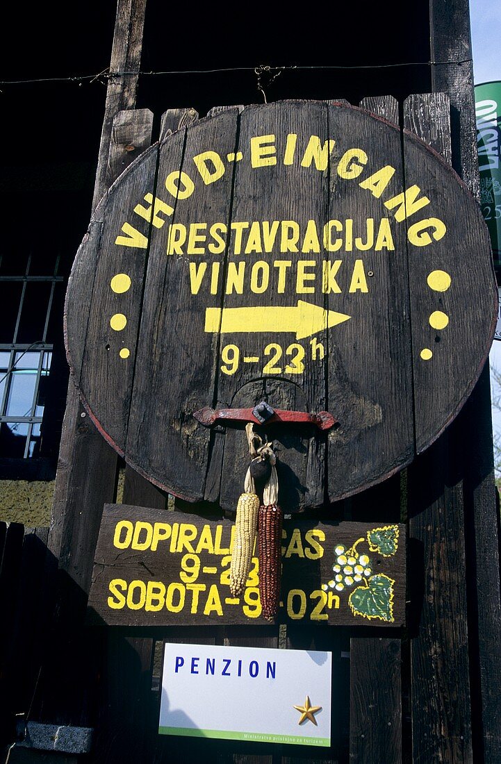 Signpost to vinotheque, Slovenia