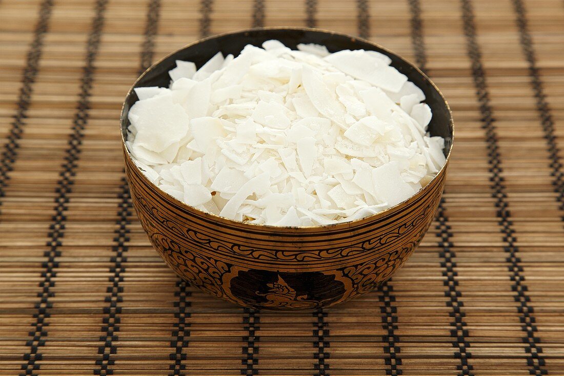Desicated coconut in an oriental bowl