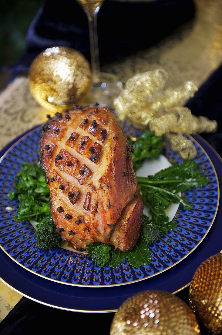 Roast pork with cloves for Christmas dinner