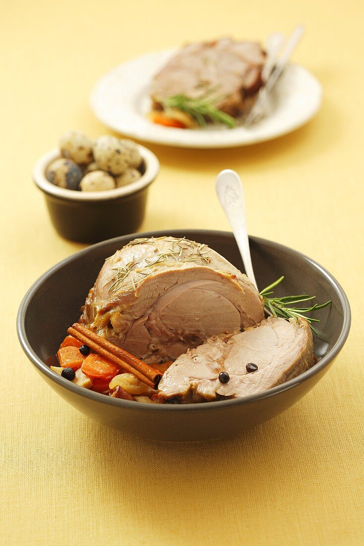 Roast veal with vegetables and rosemary