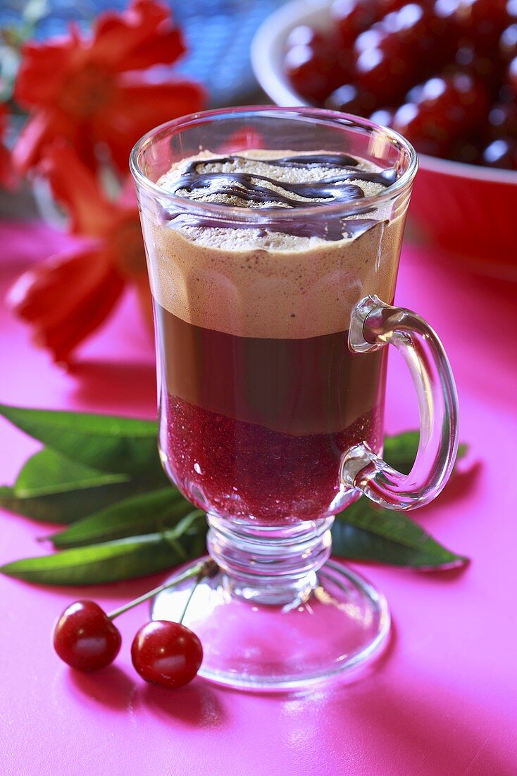 Coffee with cherry mousse