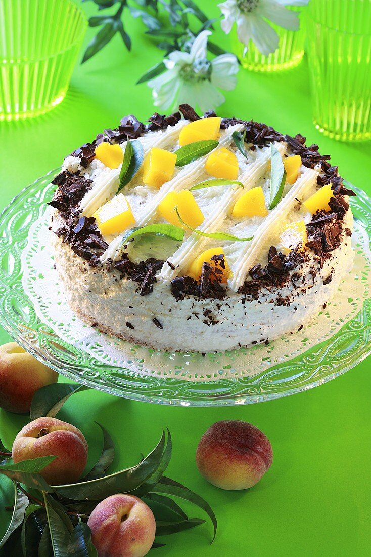 Cream cake with peaches