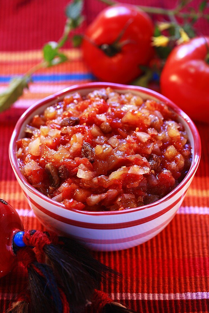 Tomato chutney in small bowl