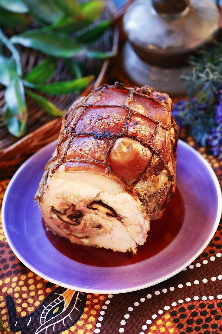 Rolled ham with mushroom stuffing