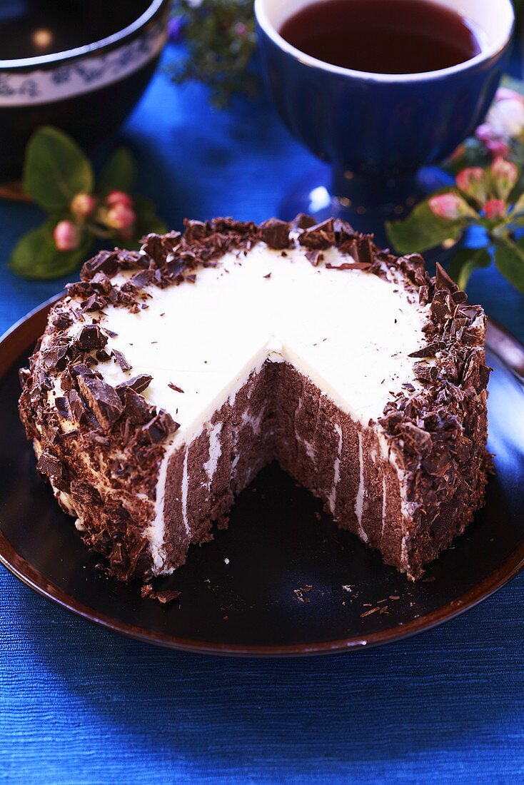 Chocolate almond cake, pieces removed