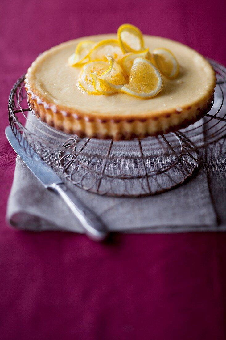 An orange tart with ginger and ricotta