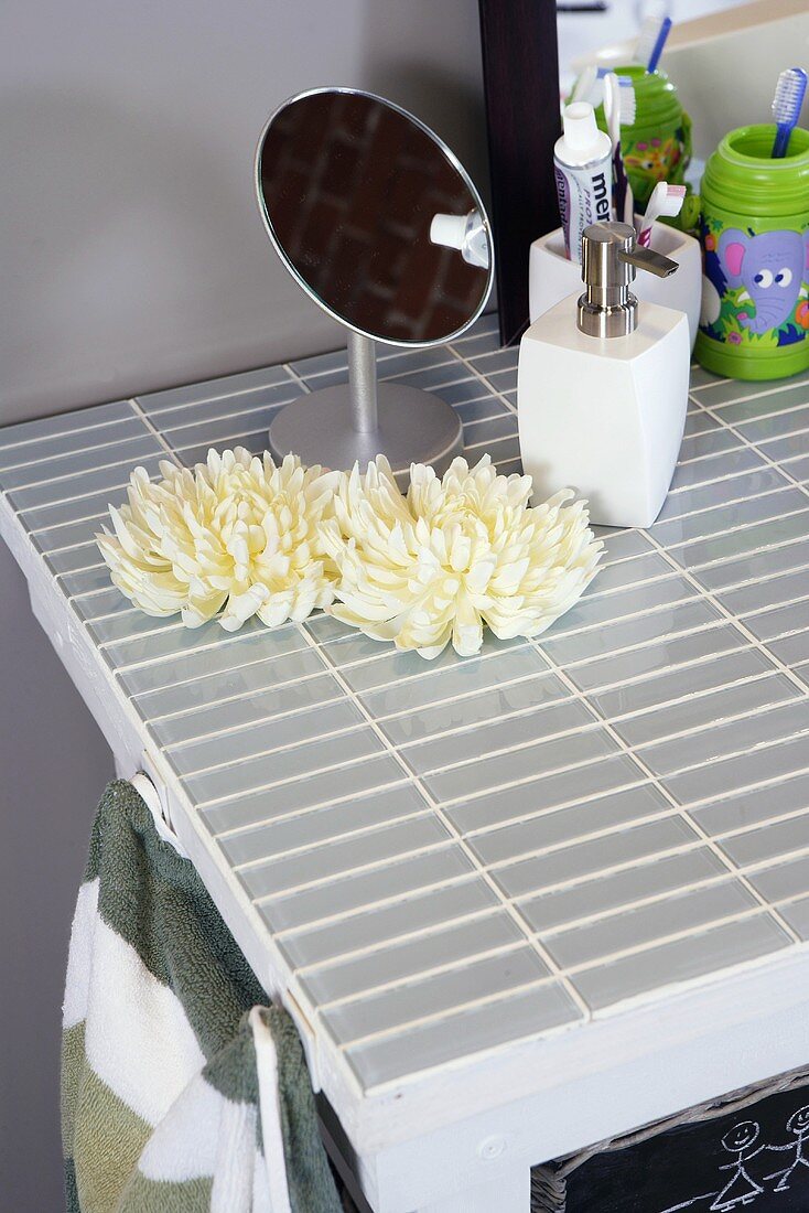 Bathing accessories on a washstand