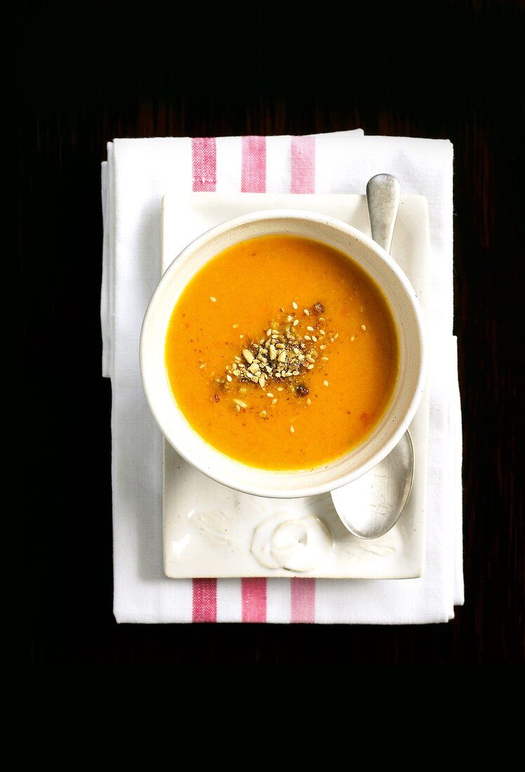 Cream of pumpkin soup made with coconut milk