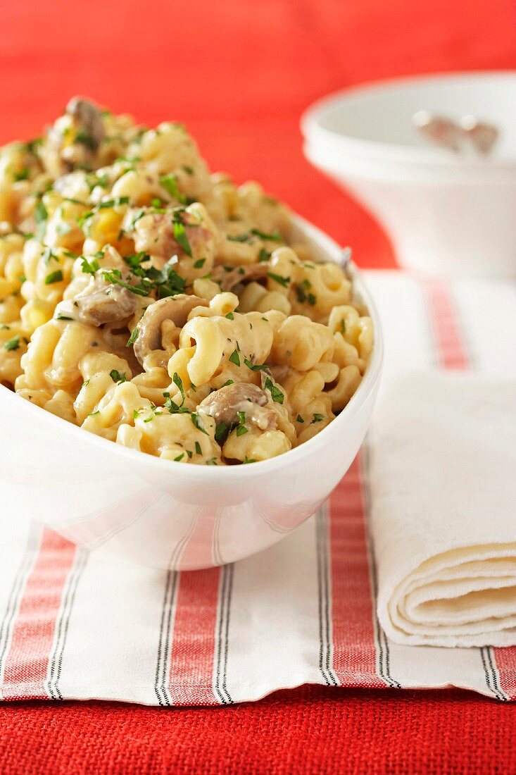 Pasta with bacon and mushroom sauce