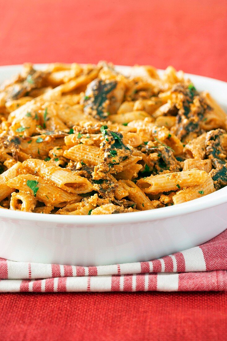Penne with biltong and pesto