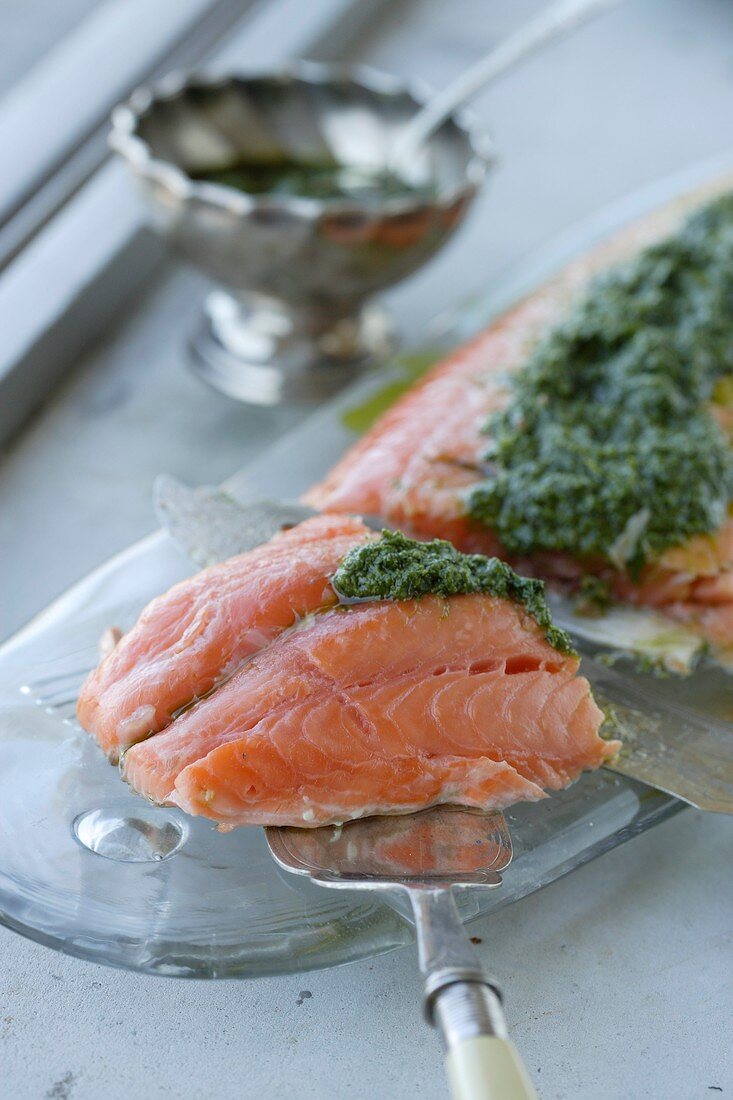 Lachs mit Kräuterpesto