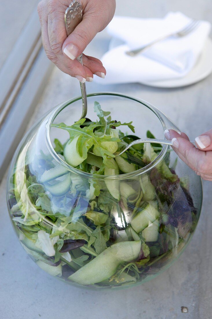 Rucola-Gurken-Salat mit Sherry-Vinaigrette