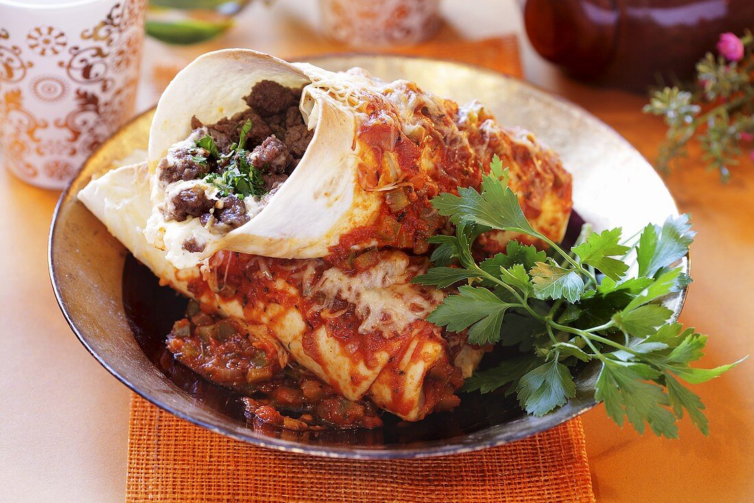 Mince enchiladas with cheese (Mexico)