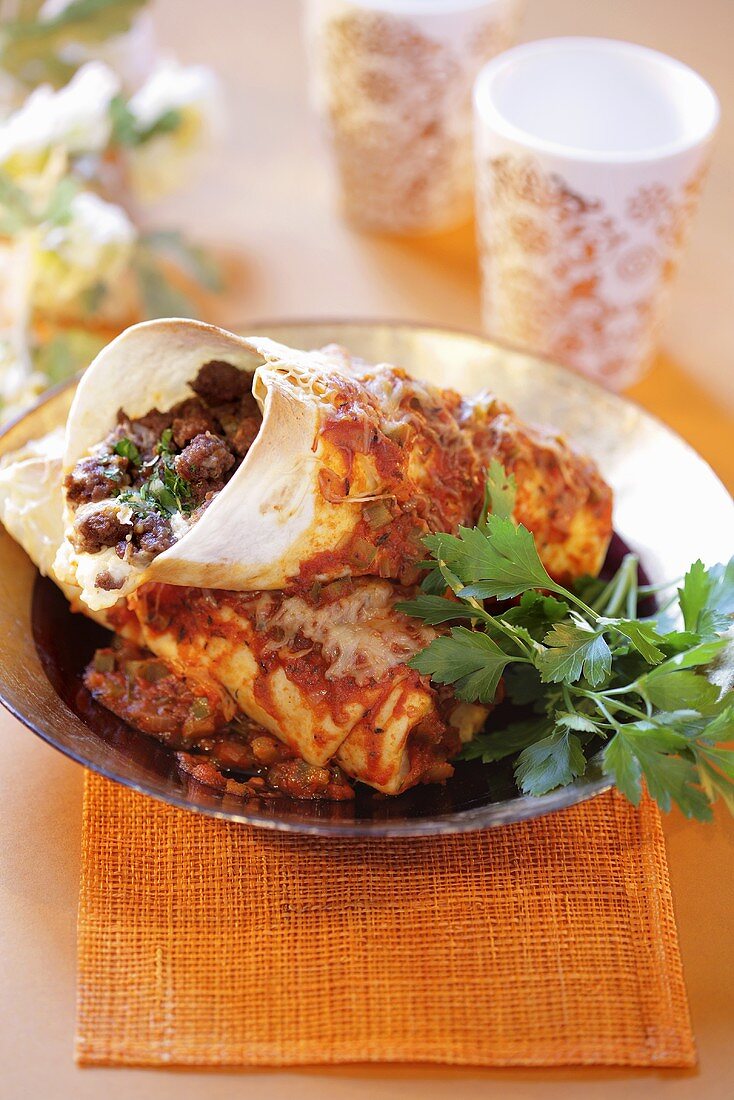 Mince enchiladas with cheese (Mexico)