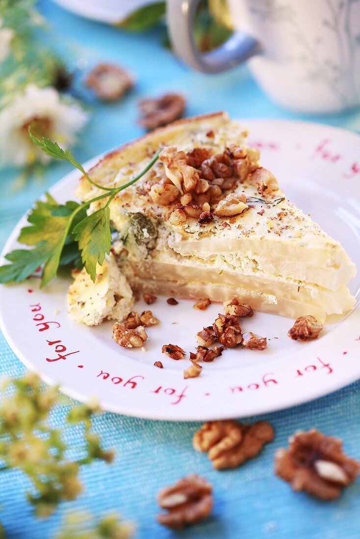 Celeriac quiche with walnuts