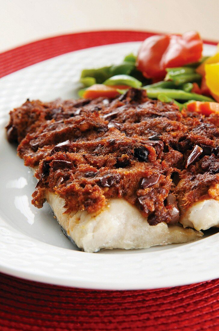 Hake with olive paste