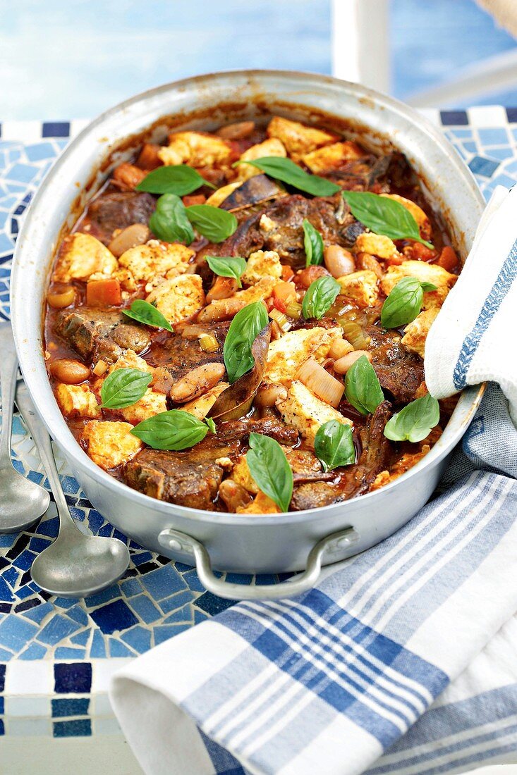 Lamb and bean stew with feta