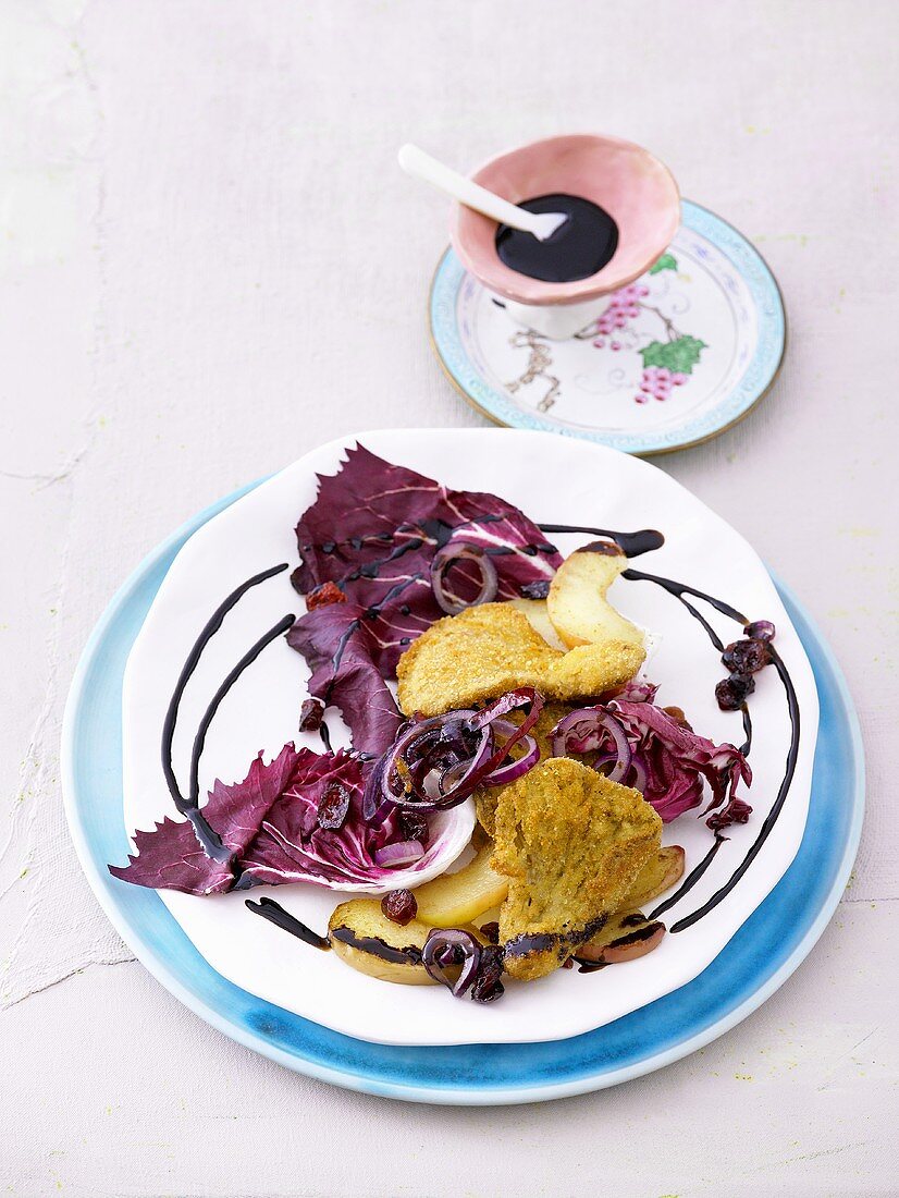 Radicchio salad with breaded fried oyster mushrooms