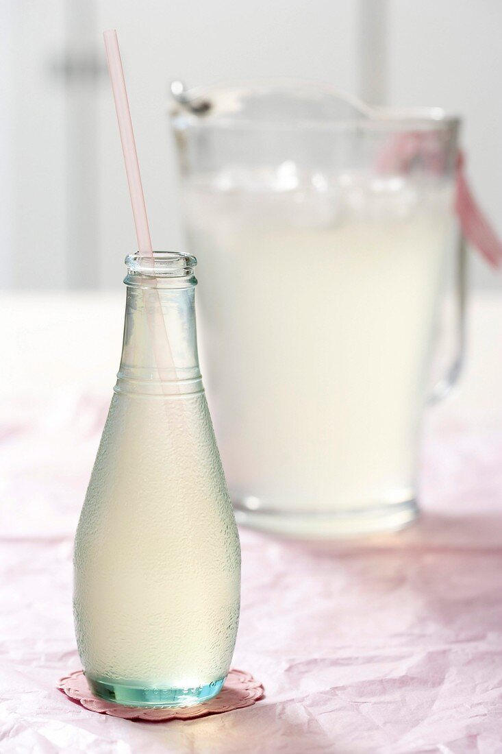 Lemonade with straw in a bottle
