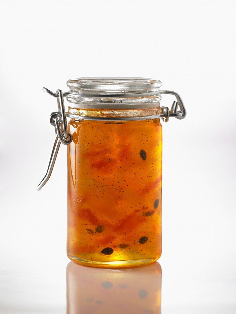 A jar of exotic fruit jam