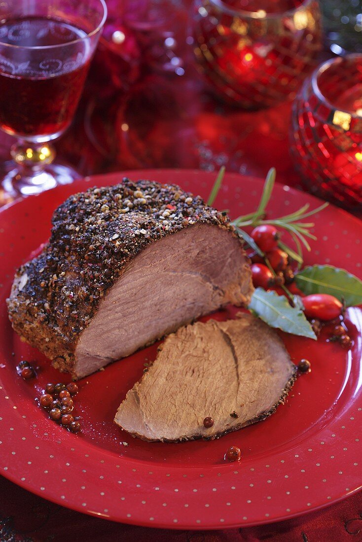 Roast beef with pepper crust for Christmas