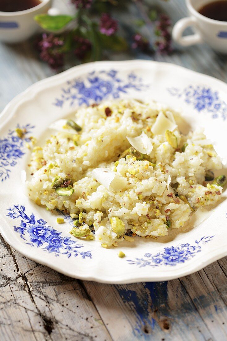 Risotto with cheese and pistachios