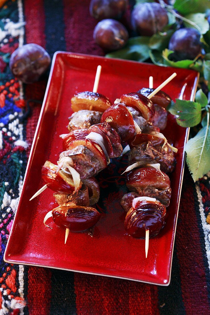 Liver and plum kebabs