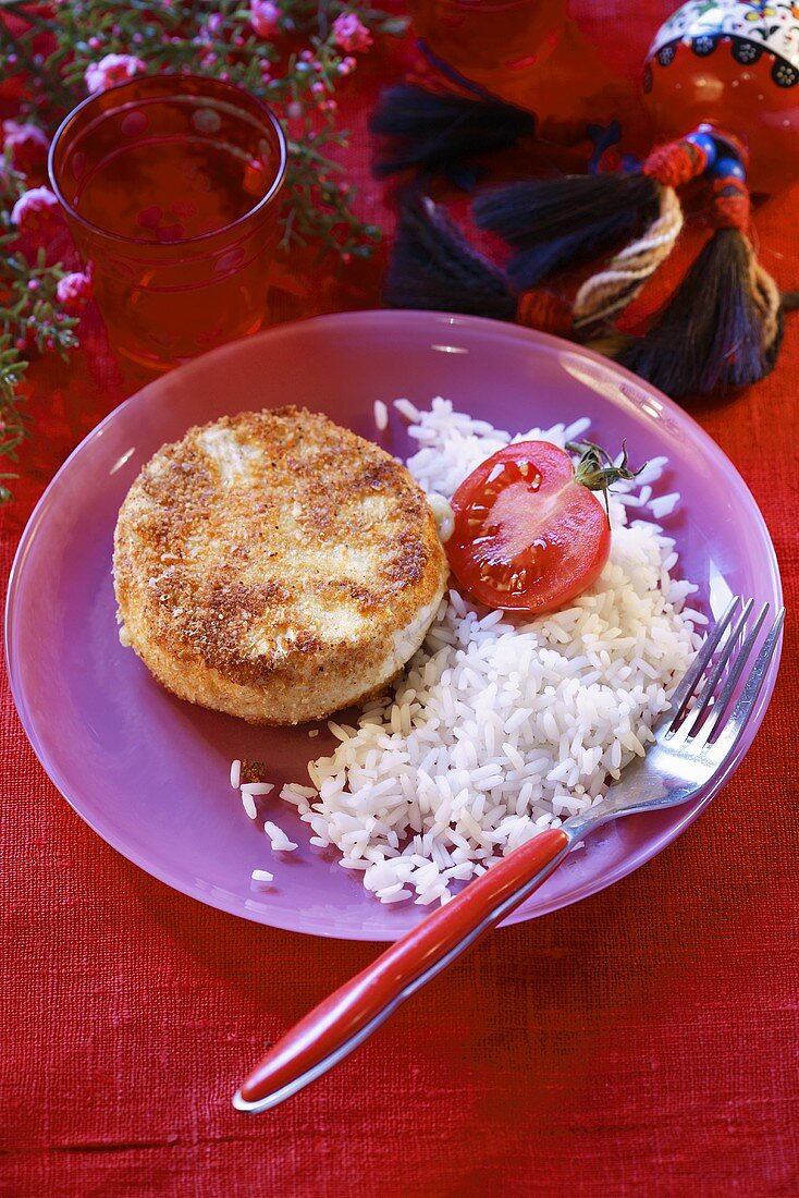 Breaded Camembert with rice