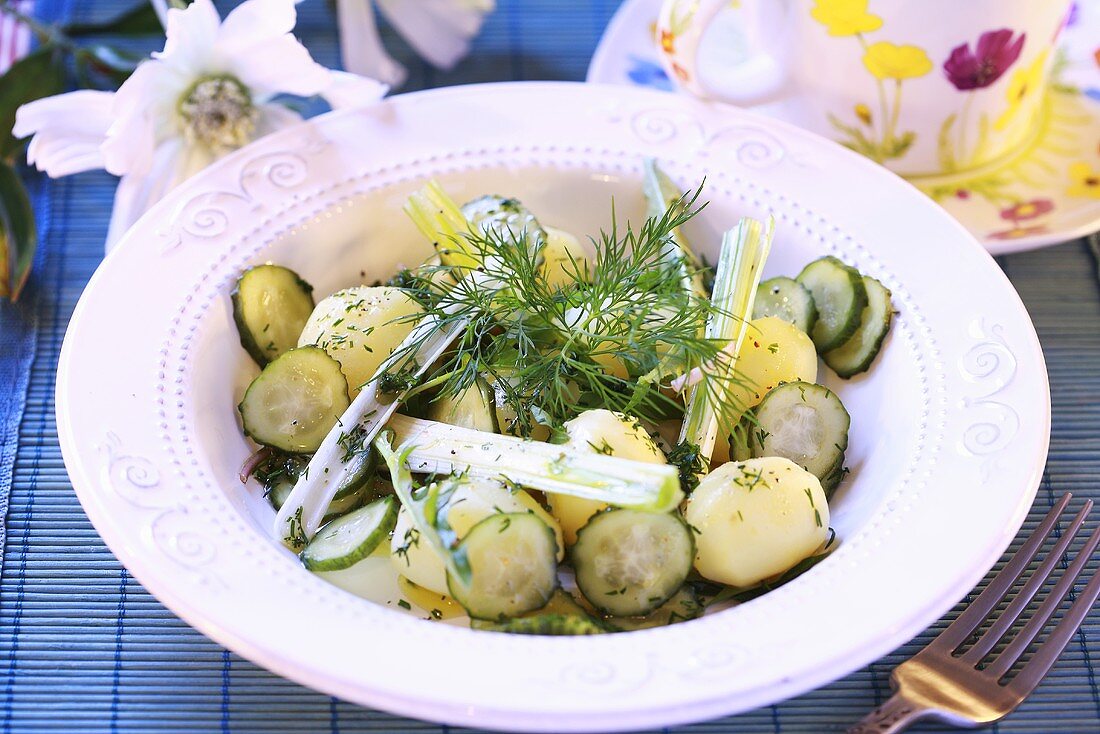 Potato salad with cucumber and dill