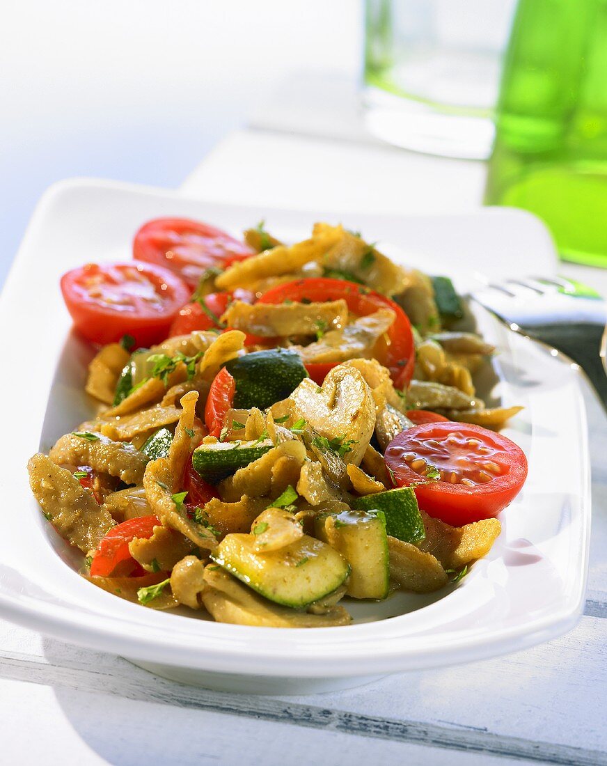 Pan-cooked vegetables with soya strips