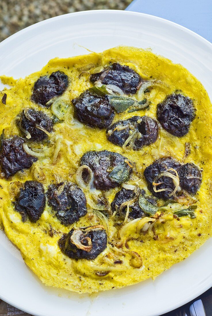 Black pudding and onion omelette (overhead view)