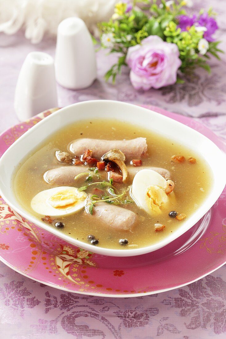 Soup with sausage and egg for Easter